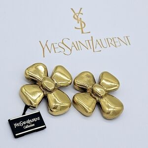 Vintage YSL clover flower cross clip-on earrings